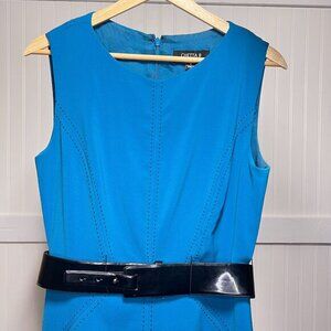 Chetta B Sunhee Dress Blue Chic Sleeveless Belted Workwear Formal Business Zip